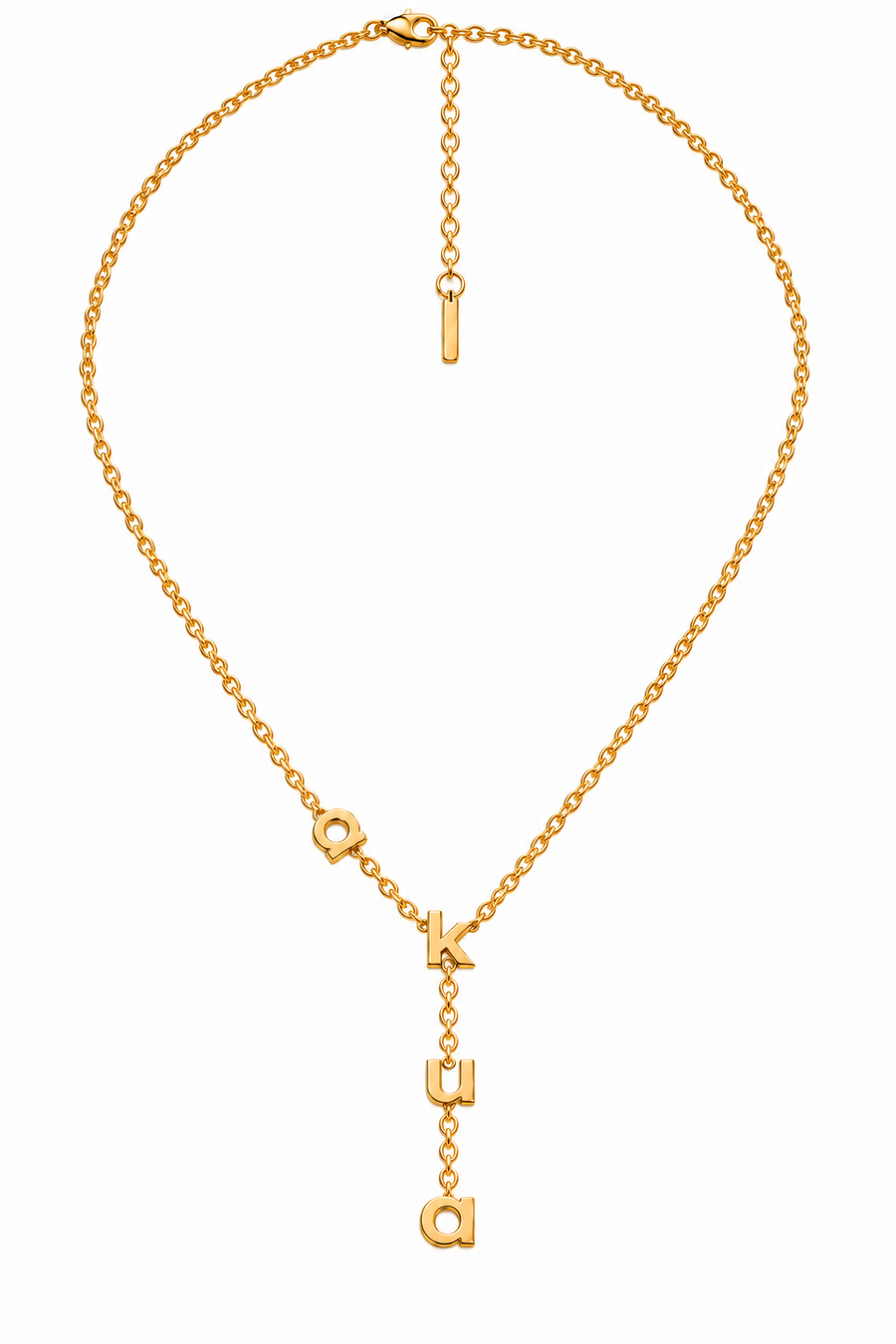 Akua name necklace, close up