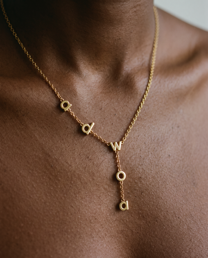 Adwoa name necklace on a model