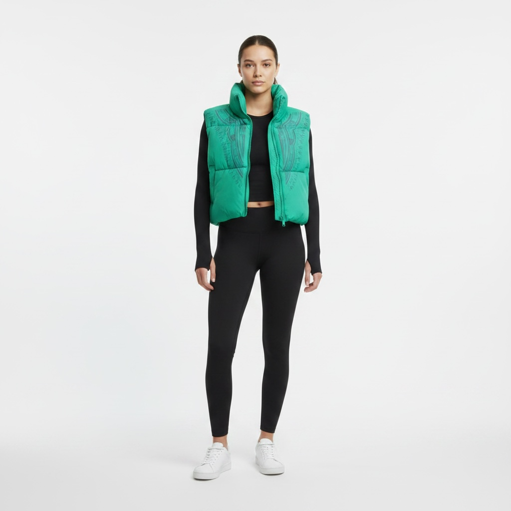 Harmattan Cropped Puffer Vest (Green & Gray)