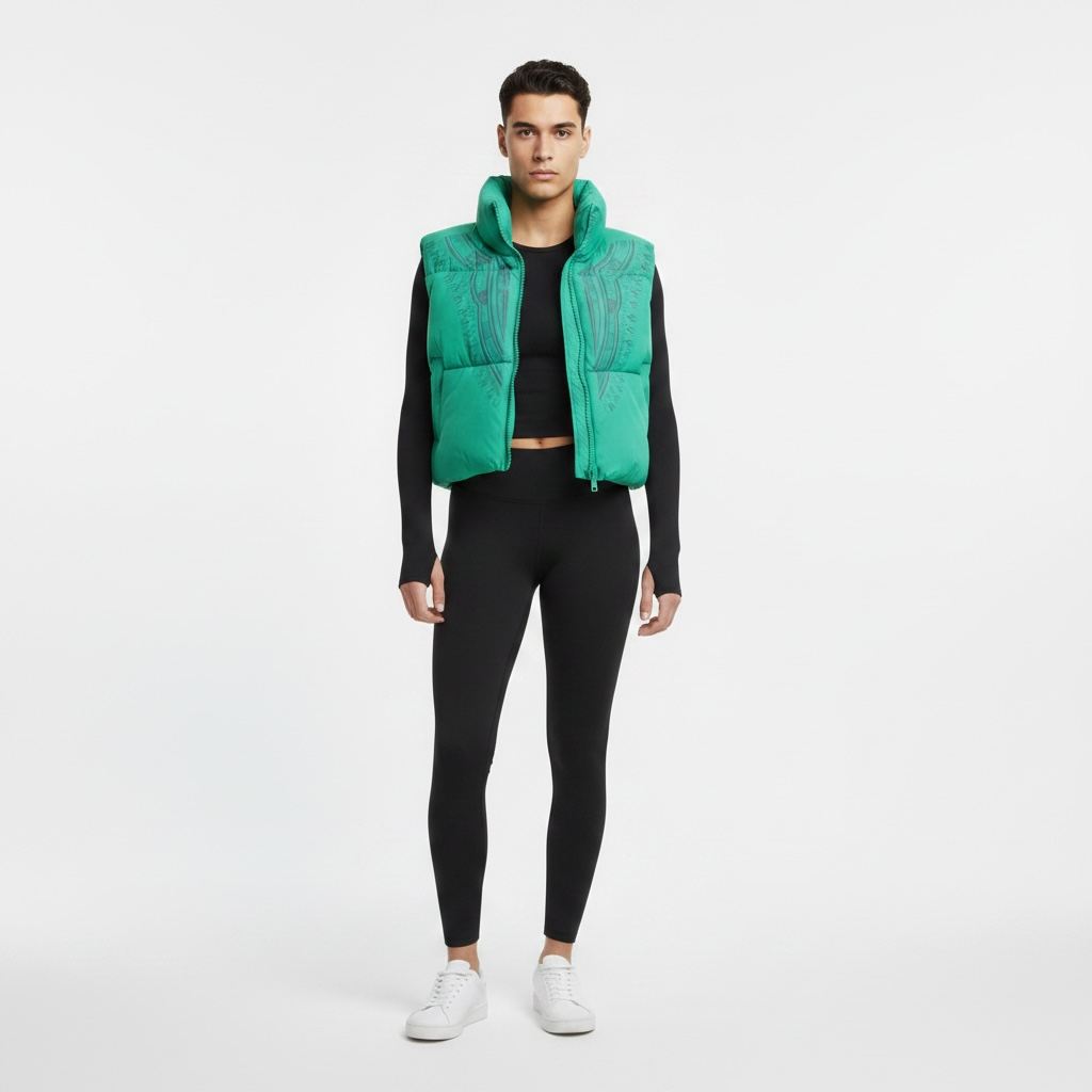 Harmattan Cropped Puffer Vest (Green & Gray)