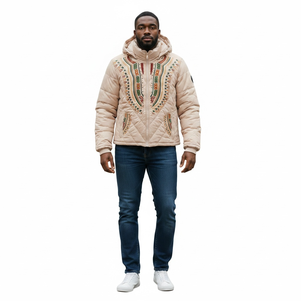 Harmattan Puffer Jacket (Multi on Ivory)