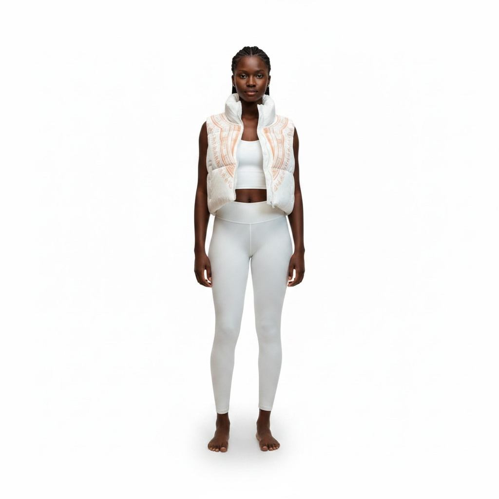 Harmattan Cropped Puffer Vest - Peach on White