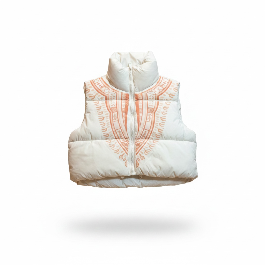 Harmattan Cropped Puffer Vest - Peach on White