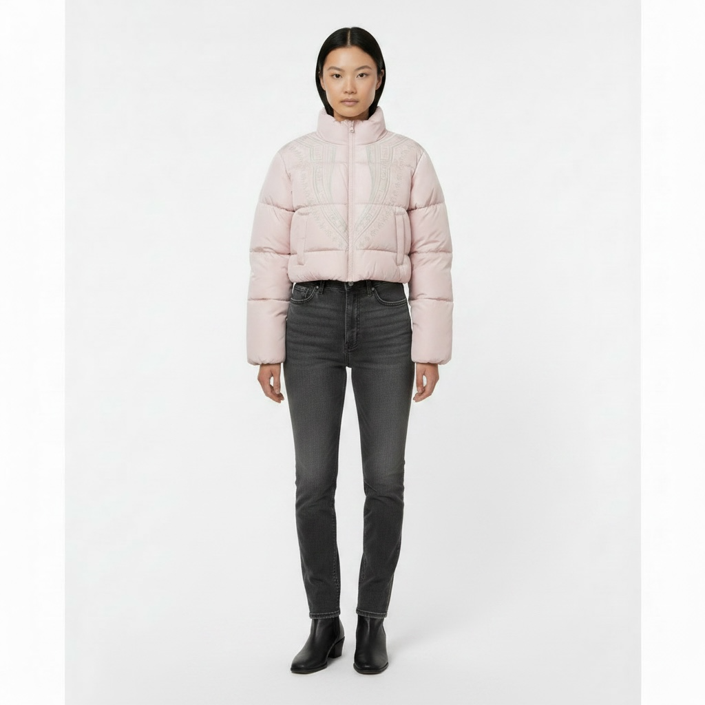 Harmattan Cropped Puffer Jacket (Green & Pink)