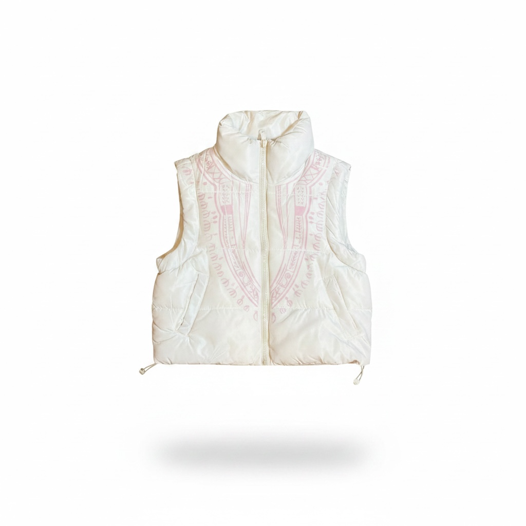 Harmattan Cropped Puffer Vest (Pink & White)