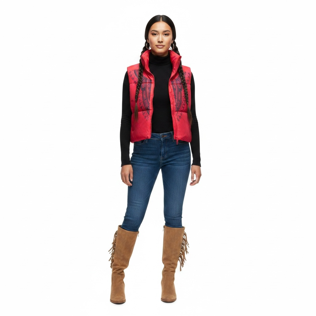 Harmattan Cropped Puffer Vest - Red on Blue