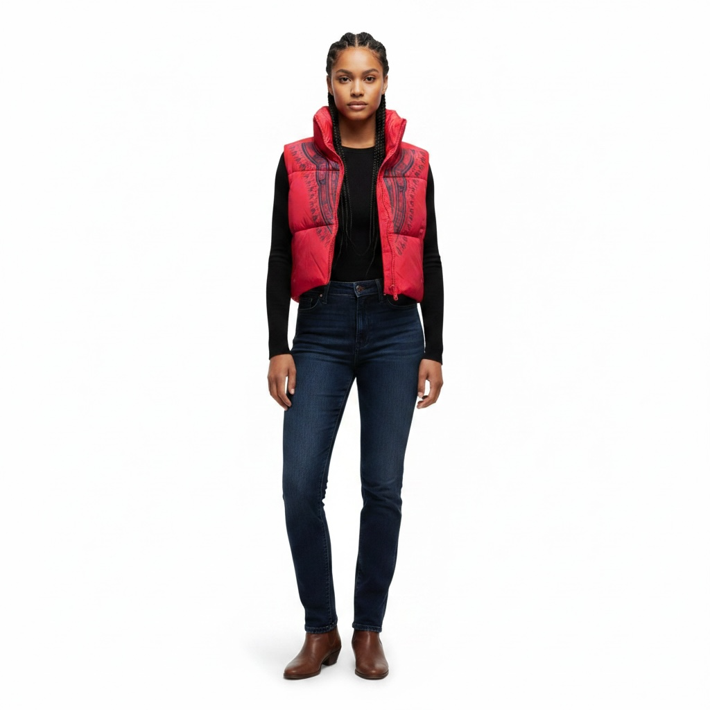 Harmattan Cropped Puffer Vest - Red on Blue