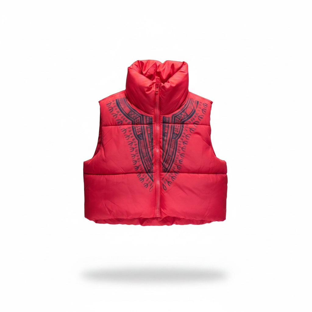 Harmattan Cropped Puffer Vest - Red on Blue